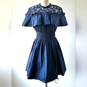 Self-Portrait Navy Mini Lace Top Cotton Dress SZ 12UK